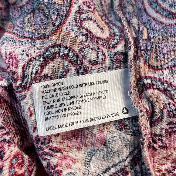 NWOT KNOX ROSE Flutter Short Sleeve Tiered Dress Crinkle Scroll Print Medium - Picture 9 of 10